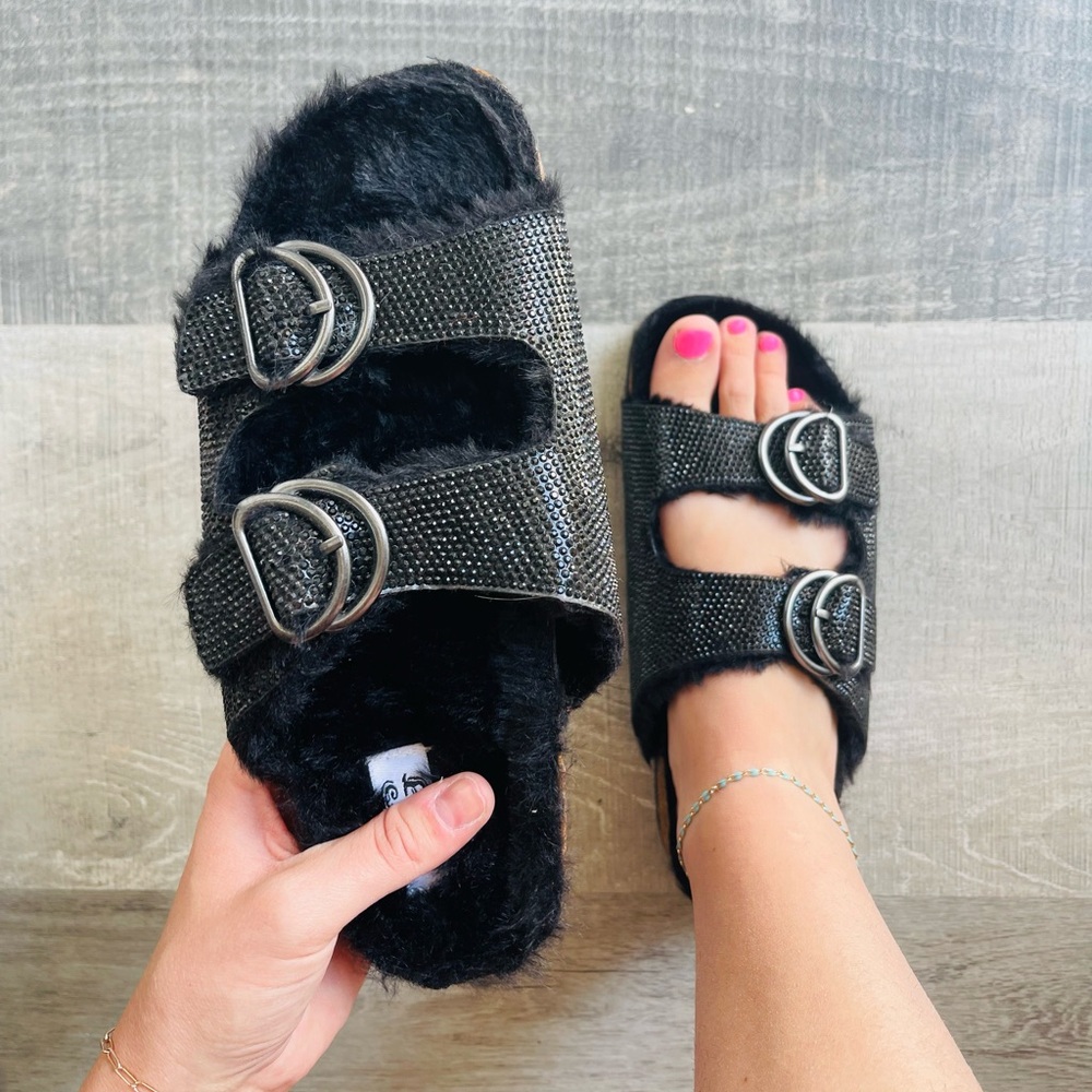 Very G Rhinestone Furry Sandals - Picture 2 of 2